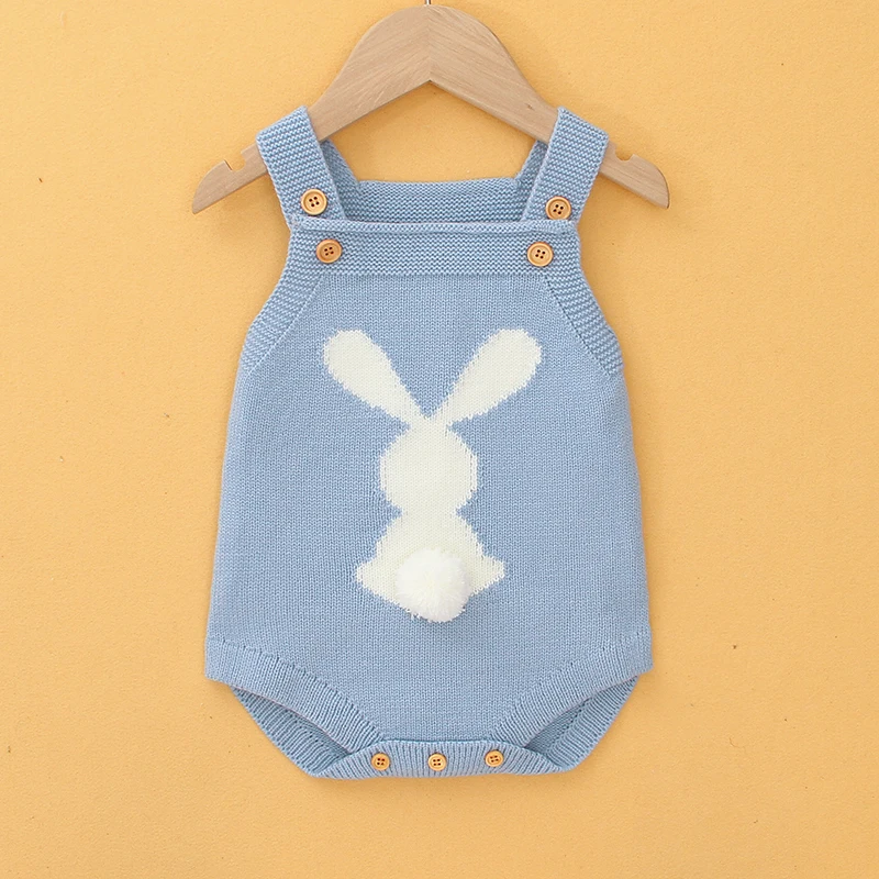 Baby Bodysuit Knit Sleeveless Newborn Girl Boy Jumpsuit Outfit Fashion 3D Rabbit Pom Pom Infant Kid Clothing Top Easter Playsuit