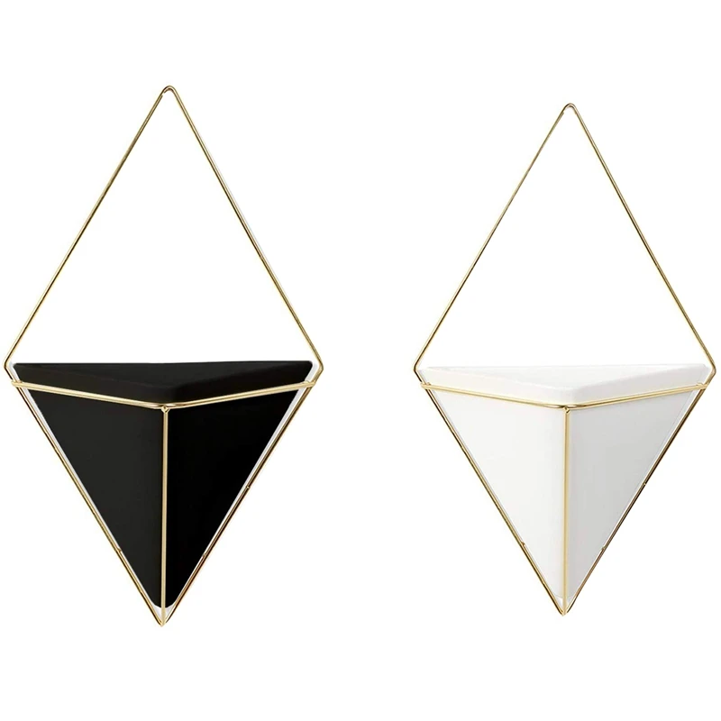 

Geometric Wall Planter Set Of 2, Wall Hanging Decorative Mini Vases, Ceramic Wall Planter With Accent Decor, Cute Planters For M