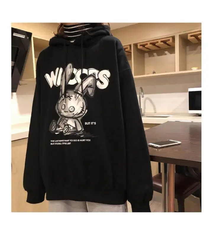 QWEEK Gothic Harajuku Hoodies Women Streetwear Dark Rabbit Bunny Print Long Sleeve Black Tops Mall Goth Clothing Alt 2021 Autumn QWEEK Gothic Harajuku Hoodies Women Streetwear Dark Rabbit Bunny Print Long Sleeve Black Tops Mall Goth Clothing Alt 2021 Autumn