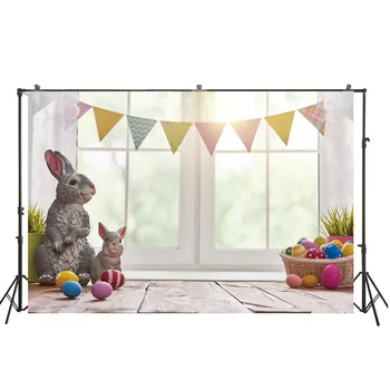 

HUAYI Easter Day Backdrop Toy Rabbit Wood Planks Floor Decorations Photography For Kids Birthday Party Photoshoot Prop XT-6378