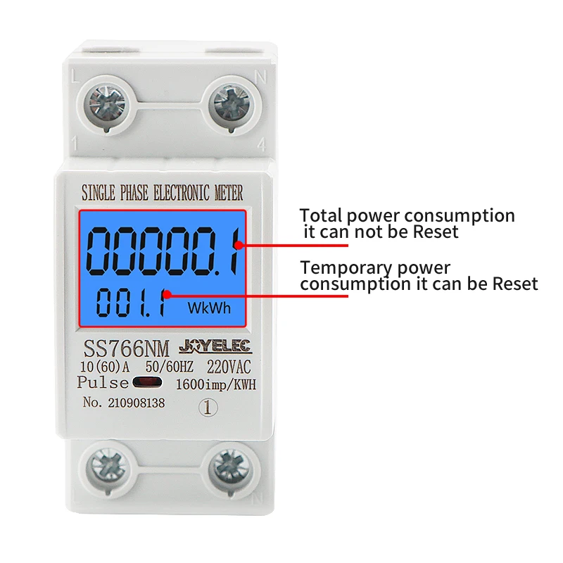 Energy Meter JOYELEC Digital Single Phase Reset Zero kWh Voltage Current Power Consumption 220V AC