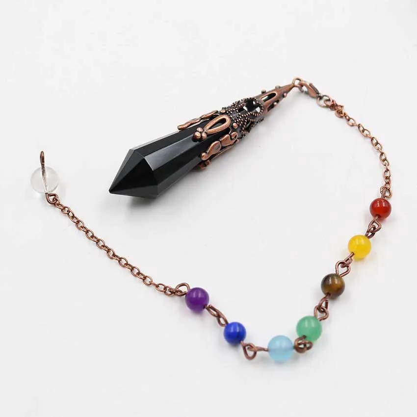 Black Onyx A Камень «reiki» с украшением в виде кристаллов подвеска Маятник Винтаж, античная бронза аметистами розовый кварц опал шестиугольная Призма амулетные подвески ювелирные изделия - Окраска металла: Black Onyx A