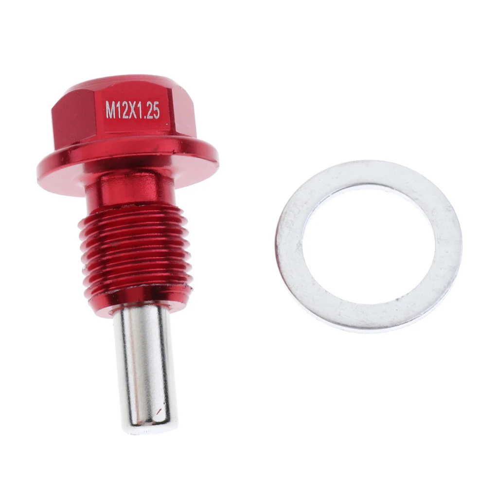Car M12x1.5mm Magnetic Engine Oil Drain Plug Nut Screw Washer Red