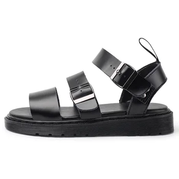 

Summer Women Sandals Quality Split Leather Ladies Shoes Buckle Design Women Gladiator Sandals Black Woman Casual Platform Shoe