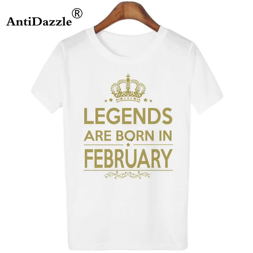 Antidazzle Популярные Лидер продаж рождаются легенды в феврале Для женщин короткий рукав Футболка Дизайн Hipster популярные футболки и топы