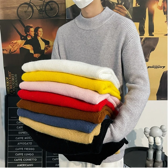 S-5XL Plus Size Mens Pullover Sweater Winter Ribbed Knitted Plain Color  Comfort Twisted Long Sleeve Knitwear Clothing For Men - AliExpress