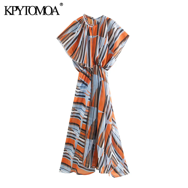 KPYTOMOA Women 2020 Chic Fashion Color Striped Chiffon Maxi Dress Vintage Elastic Waist Asymmetric Side Vents Female Dresses KPYTOMOA Women 2020 Chic Fashion Color Striped Chiffon Maxi Dress Vintage Elastic Waist Asymmetric Side Vents Female Dresses