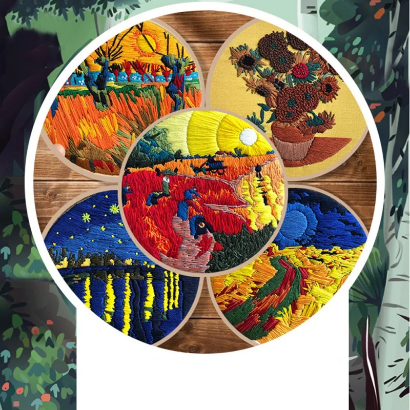 

DIY Handmade Full Range Of Embroidery Starter Kit With Pattern Cross Stitch Kit With Bamboo Embroidery Hoop