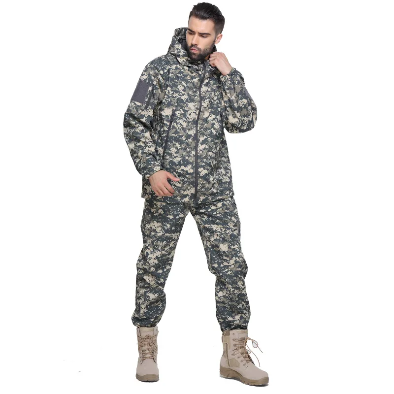 Военная куртка для мужчин софтшелл водонепроницаемый тактические куртки+ брюки осень зима камуфляж ветрозащитная ветровка пальто костюм