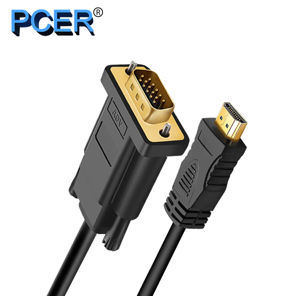 PCER HDMI VGA Cable HDMI to VGA Cable Cord Audio Video male to male cable 1920*1080P For PC Monitor HDTV Projector