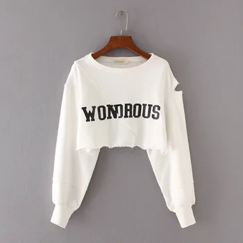 

European 2020 Spring Letters Printed Spring Pullover High Waist Shgort Streetwear Sport Sweatshirt