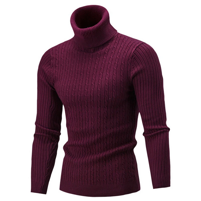

Men's Warm Turtleneck Sweater Fashion Solid Knitted Mens Pullover Sweaters Casual Slim Pullover Male Double Collar Top