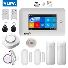 YUPA – système d'alarme de sécurité domestique sans fil, wi fi, GSM, 4.3 MHz, écran tactile 433 ", avec détecteur de fumée, Kits de boutons SOS, anti cambriolage 