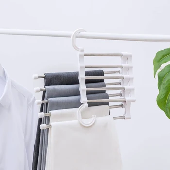 

1PC 5 Tier Portable Multi-function Stainless Steel Clothes Hanger Pants Racks Trousers Hanger Clothes Storage Drying Hanger