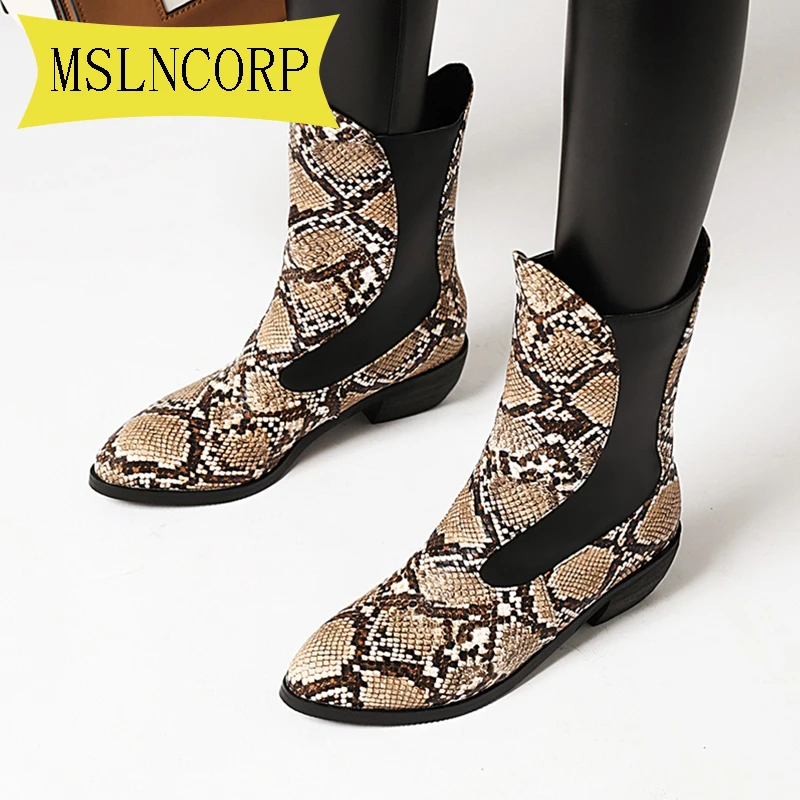 

Plus Size 34-48 Women Boots Female Autumn Winter Shoes Serpentine Print Leather Ankle Boots Pointed Toe Boots Heels Shoes Boots