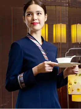 

svitania Woman Waiter Work Clothes Men Restaurant Long Sleeved Work Uniform