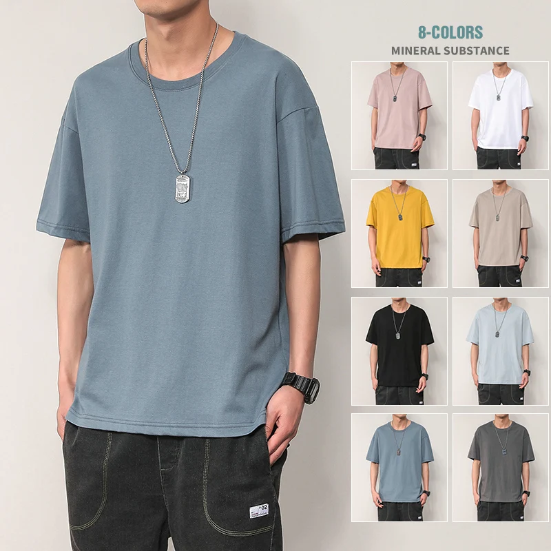 Legible 2021 Summer O-Neck T-Shirts Men Solid Streetwear Mens Loose Casual Short Sleeve Tops Tees Male T Shirts | Мужская одежда