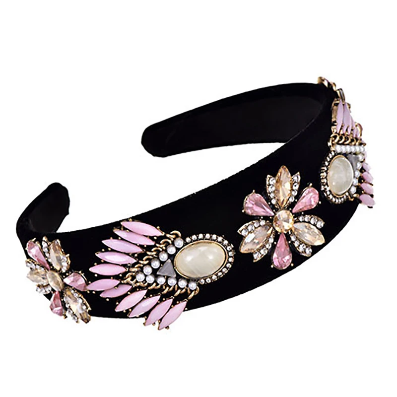 

ZHINI New Fashion Pink Color Print Headbands Summer Hair Bands for Women Punk Gothic Zircon Crystal Hair Accessories Jewelry