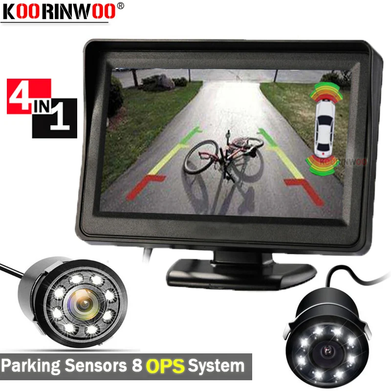

Koorinwoo For Sony AHD CCD Car Parking Sensor Kit OPS Video System 8 Probe Metal Bumper Reverse Camera With Monitor Car Detecter