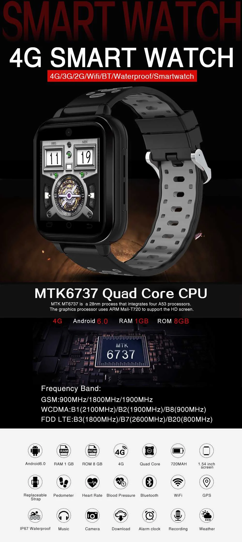 Q1 Pro 4G Смарт-часы Дети IP67 Водонепроницаемый Android 6,0 MTK6737 1 ГБ 8 ГБ Смарт-часы телефон сердечного ритма сим-карта Мужские Женские умные часы