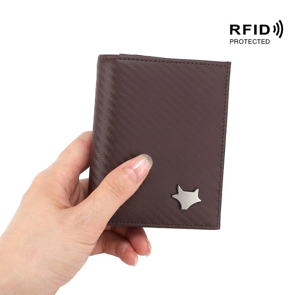 Coffee Мужские короткие кошельки, натуральная кожа, 2 сложения, Rfid, защита, кредитный держатель для карт, кошелек на молнии, карман для монет, ультратонкий маленький кошелек - Цвет: Coffee