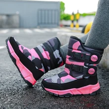 winter camouflage Mid-Calf Super warm girls shoes kids boots snow with fur plush children boys booties Casual waterproof