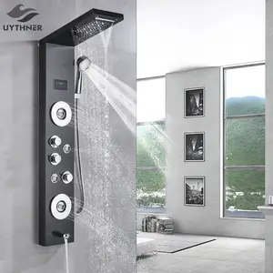 Grifo de ducha de baño cromado LED ducha panel columna bañera mezclador con  pantalla de temperatura de ducha de mano