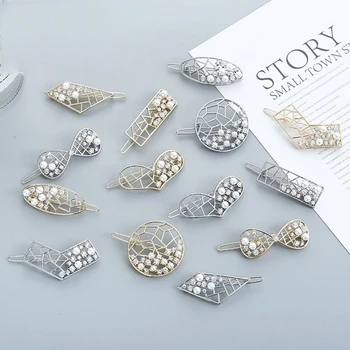 

Fashion Round Heart Bow Oval Geometric Pearl Metal Hair Clip Girls Barrette Sweet Hairpin Hair Styling Tool Accessories Headwear