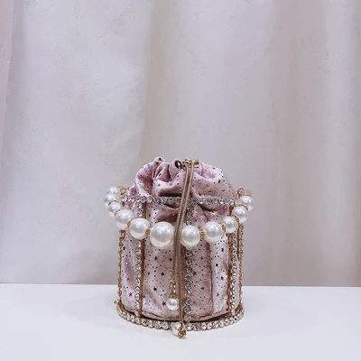Вечерняя женская сумка-клатч с вырезами, украшенная цветами, бриллиантами, жемчугом, металлическими клетками, сумки и кошельки, женская сумка-мешок, вечерние сумки - Цвет: model 3 pink
