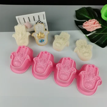 

PRZY 4 Pcs HAMSA Lotus in The Palm Silicone Soap Mold Khamsah DIY Silicone Mold for Soap Making Hand of Fatima Mascot Mold