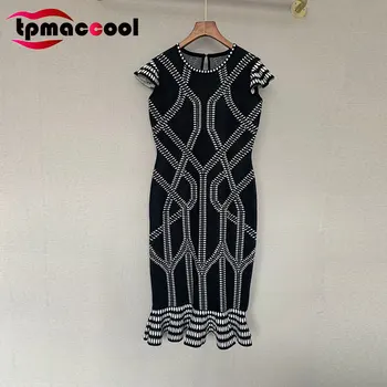 

Tpmaccool luxury designer Summer women High end Temperament Elegant Lotus Leaf bodycon Knitted party Dress Fishtail midi Dresses