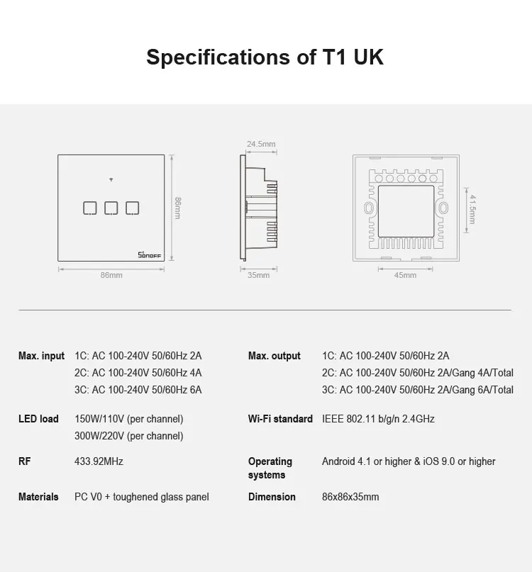 Sonoff T1 EU UK T2 US Wifi настенный светильник сенсорный выключатель 1 2 3 банда умный дом беспроводной 433/RF/APP умный переключатель работает с Alexa Google