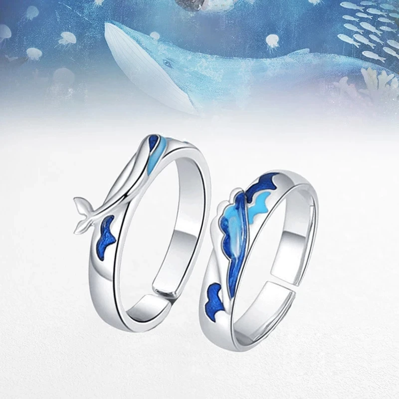 Sea And Whale Couple Rings Jewelry Adjustable Open For Lovers Women Men Lady Girls Boys Birthday Valentine's Day Gift | Украшения и