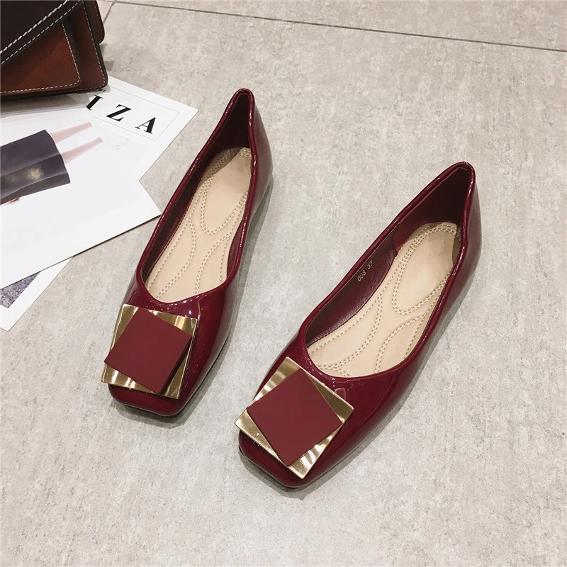 Zapatos planos de charol para mujer, mocasines con punta cuadrada, color negro y rojo, para y verano|Zapatos planos mujer| - AliExpress