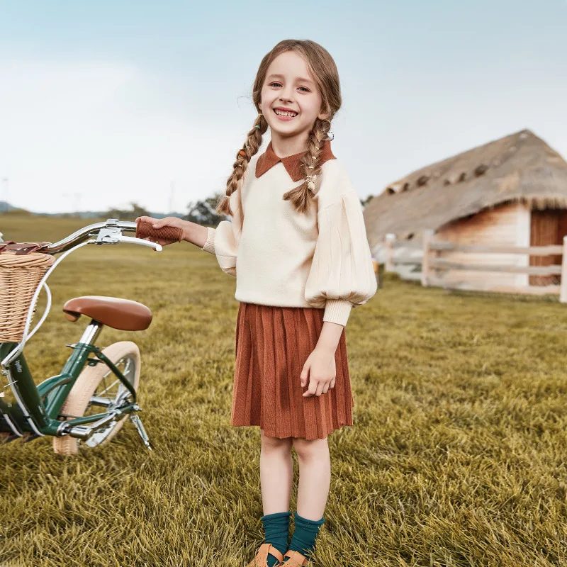 Baratos Trajes de primavera y otoño de estilo coreano suéter de mediana edad + faldas traje de dos piezas niñas conjuntos ropa niñas dos pieza trajes