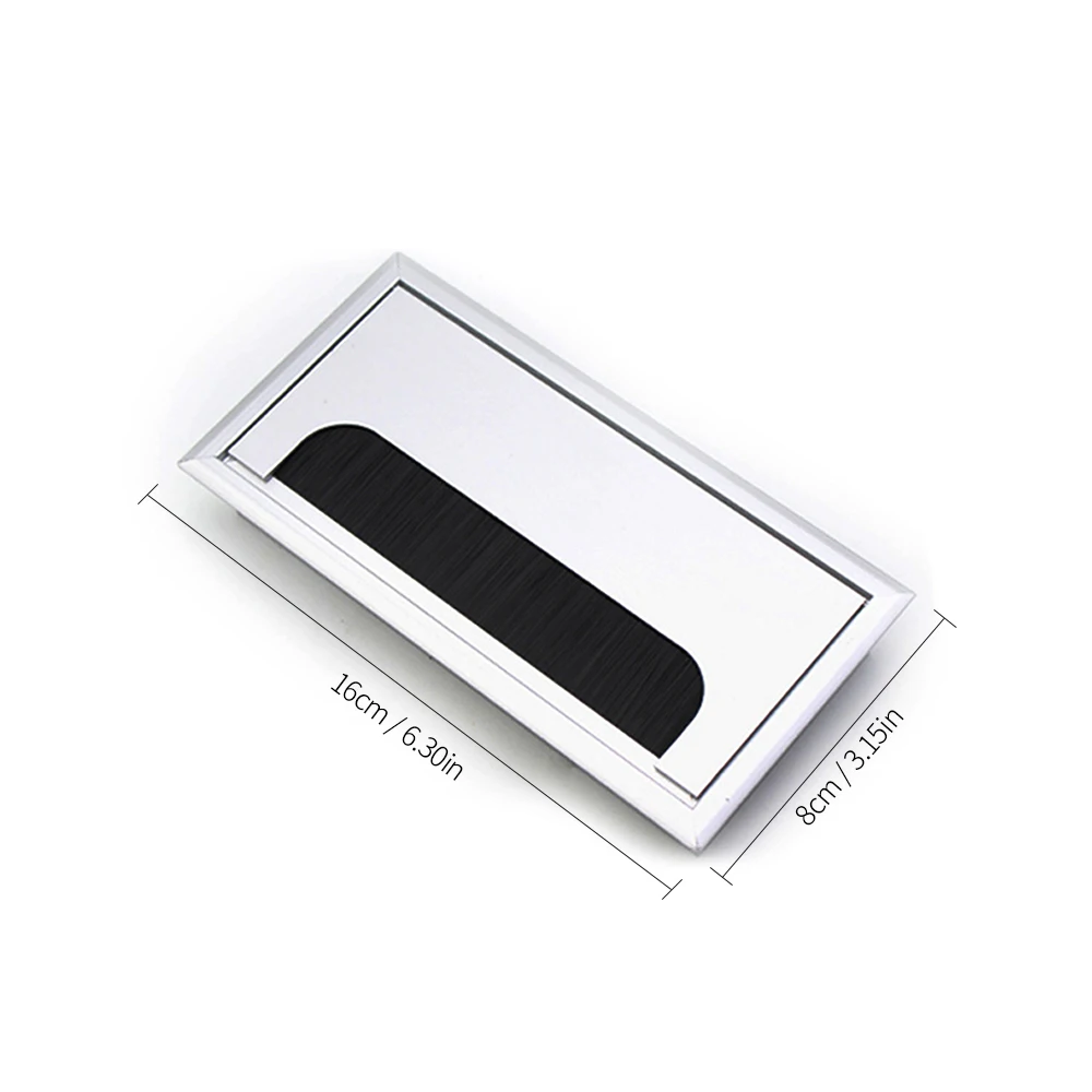 

Office Hardware Silver Rectangle Wire Cable Grommet Aluminum Alloy Square Table Desk Grommet with Multiple Sizes