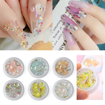 

1Box 3D Colorful Flower Butterfly Nail Crystal Mix Metal Rivets Pearls Holographic Rhinestones DIY Nails Art Decorations