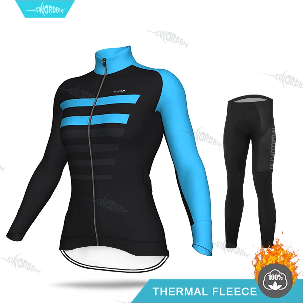 Normal Cycling Set Комплект из Джерси для велоспорта ALEing, женская одежда с длинными рукавами, зимняя одежда для велоспорта, Женский комплект из теплого флиса для велоспорта Ropa Ciclismo - Цвет: Normal Cycling Set