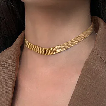 

Simple Weaved Wide Chain Necklace Clavicle Textured Choker Necklaces for Women Vintage Necklace collier femme Minimalist jewelry