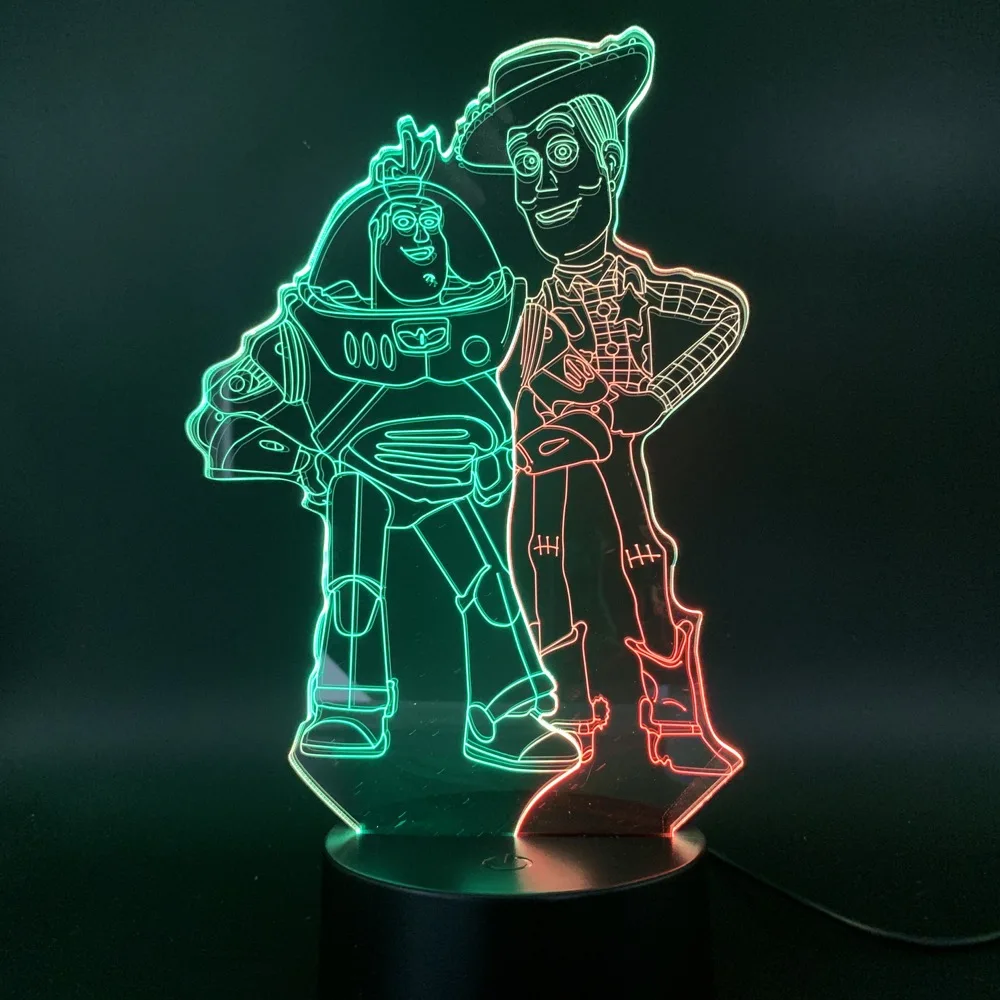 Led Night Light Woody Buzz Lightyear For Kids Bedroom Creative Two-tone Nightlight for Children Gift 3D Lamp battery operated