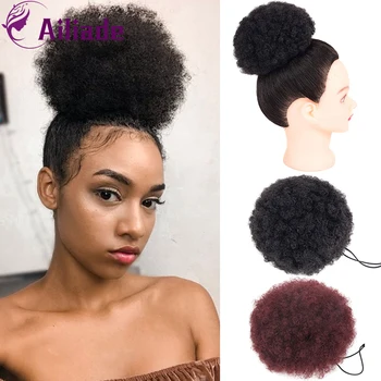 

AILIADE 8 Inch Synthetic Chignon Hair Bun Afro Kinky Curly Drawstring Short Hair Pieces Bun clip in Hair Bun Afro hairpiece