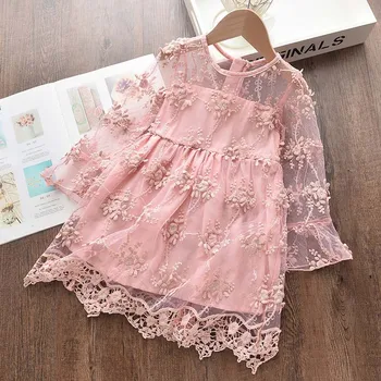 

Girls Fashion Flowers Lace Dress 2020 New Summer Kids Sweet Prom Gown Girl Floral Costume Elegant Toddler Vestidos Clothing 3 7Y
