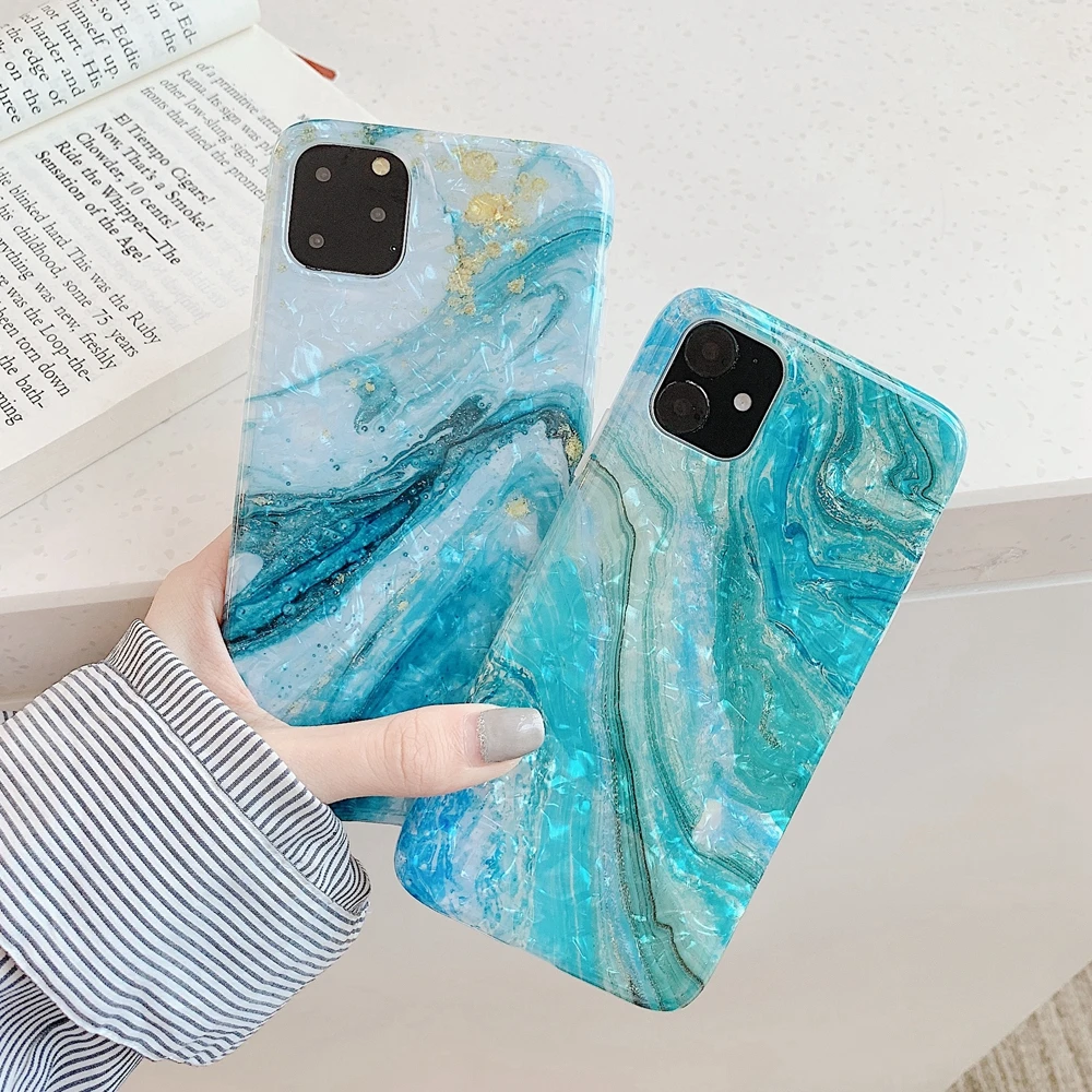 

Glossy Marble for iPhone 11 Case 2019 Xi Pro Max TPU Soft Bumper Fundas for i Phone 7/8Plus Xs Max Xr IMD Printing Mobile Covers