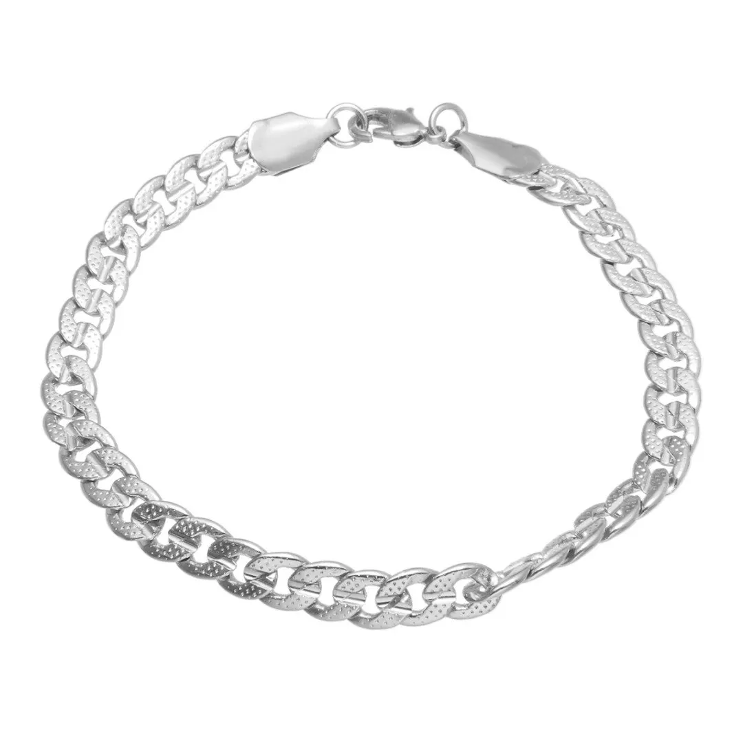 Vintage Curb Chain Bracelet Bangle For Men Punk 8mm Stainless Steel Flat Cuban Chain Shellhard Female Jewelry Pulseira Masculina