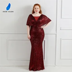 DEERVEADO Plus Size Evening Dress Long Robe Soiree Sexy Sequins Mermaid Formal Dress Evening Gowns for Women K18013