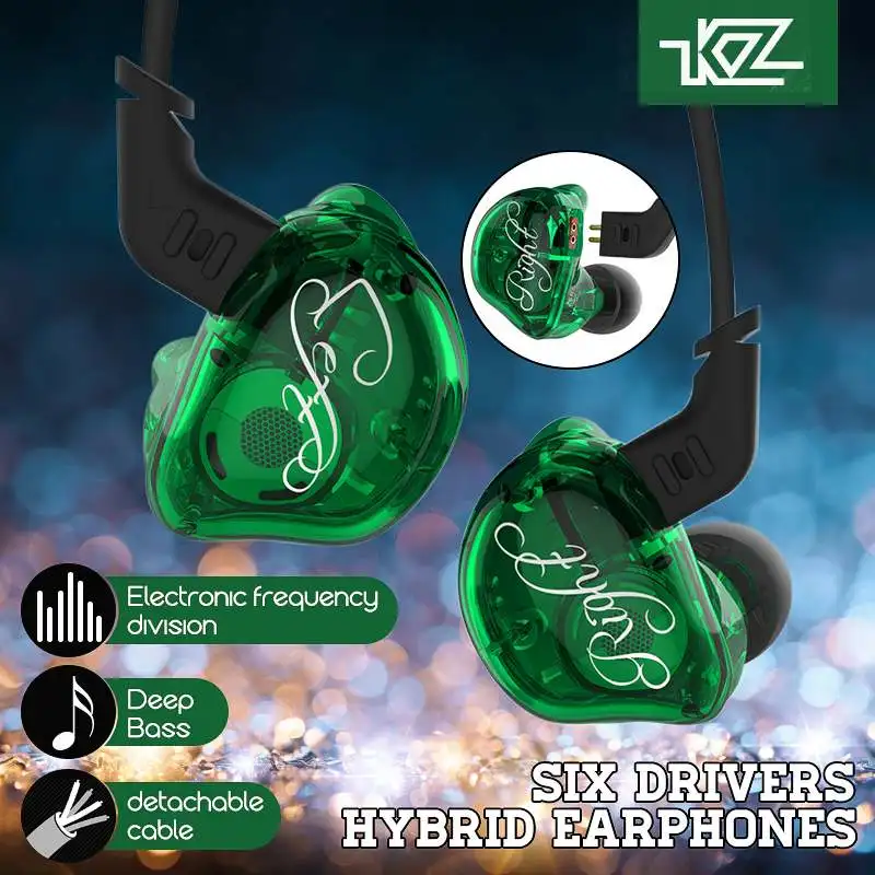 KZ ZSR 2BA+ 1DD шесть единиц HiFi наушники бас Музыка наушники сбалансированная арматура динамическая 3,5 мм Проводная гарнитура с HD микрофоном