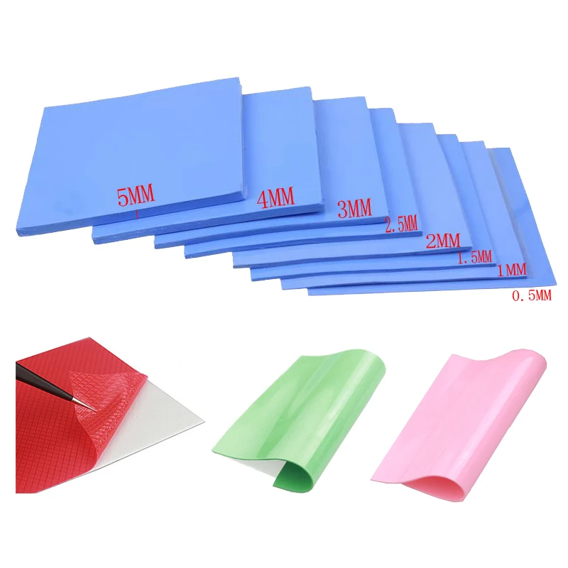 8pcs 100x100x1mm 0.5mm 1.5mm 2mm 2.5mm 3mm 4mm 5mm Blue White Green Pink CPU Heatsink Cooling Conductive Silicone Thermal Pad