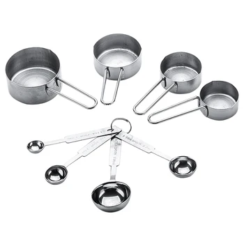 

8pcs Measuring Cups Spoons Set Kitchen Stainless Steel Dessert Accessories Durable Baking Restaurant Home Multifunction Cooking