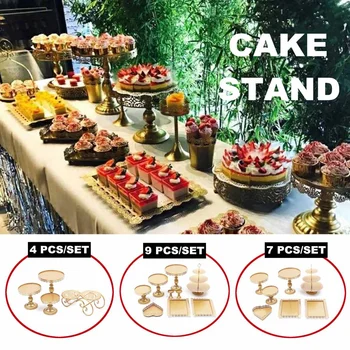 

4/7/9Pcs/Set Metal Cake Stand Cupcake Dessert Display Pedestal Holder Kids Birthday Wedding Party Decoration Supplies