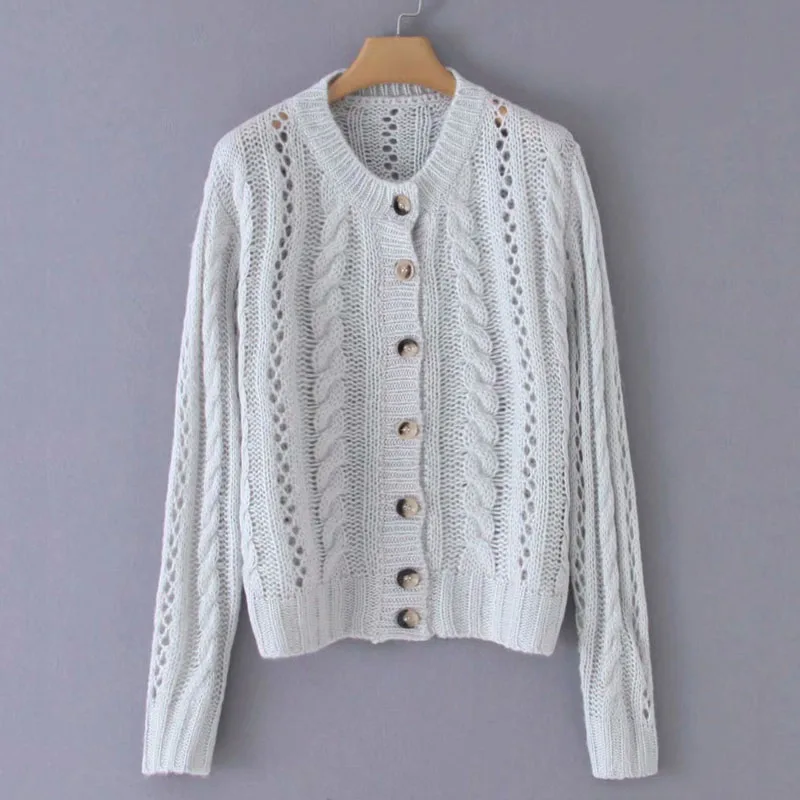 gray cardigan coat Lavender Hollow Out Crochet Knitted Cardigan Sweater Women Autumn Vintage Sweaters Outwear Elegant Ladies Cozy Cardigan Knitwear - Цвет: gray cardigan coat